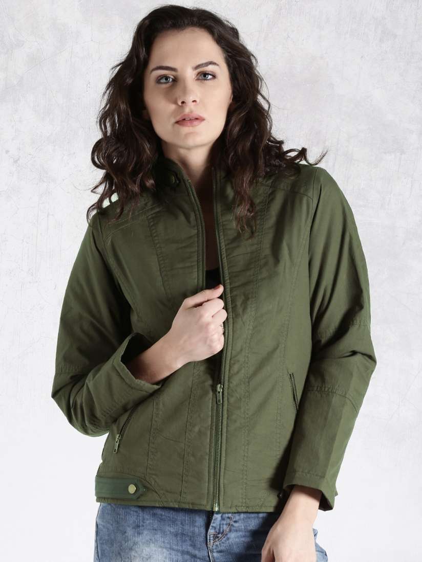 Buy Roadster Olive Green Biker Jacket Jackets for Women Myntra