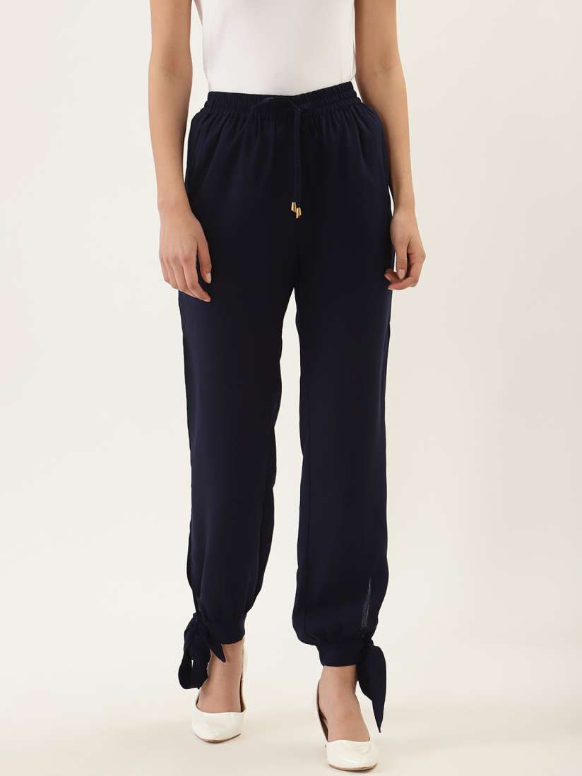 Buy QUIERO Women Navy Blue Regular Fit Solid Joggers with Side Slits Trousers for Women 13435090 Myntra