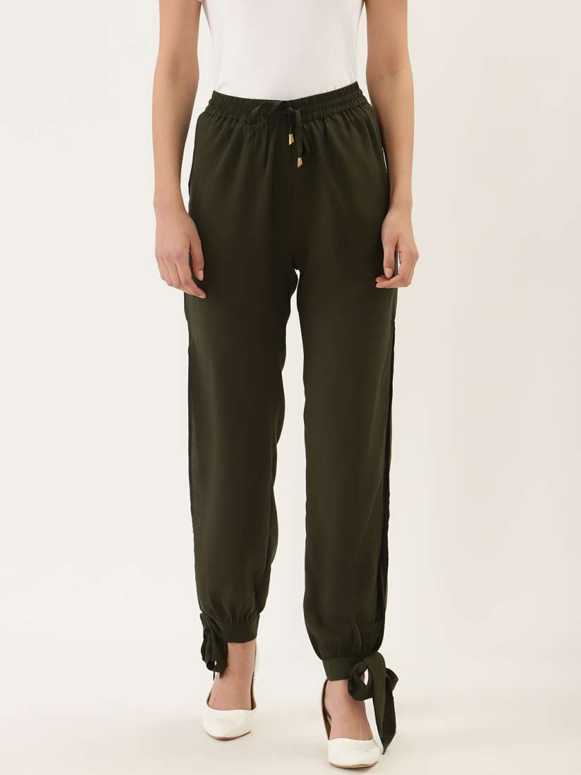 Buy QUIERO Women Olive Green Regular Fit Solid Joggers with Side Slits Trousers for Women 13435104 Myntra