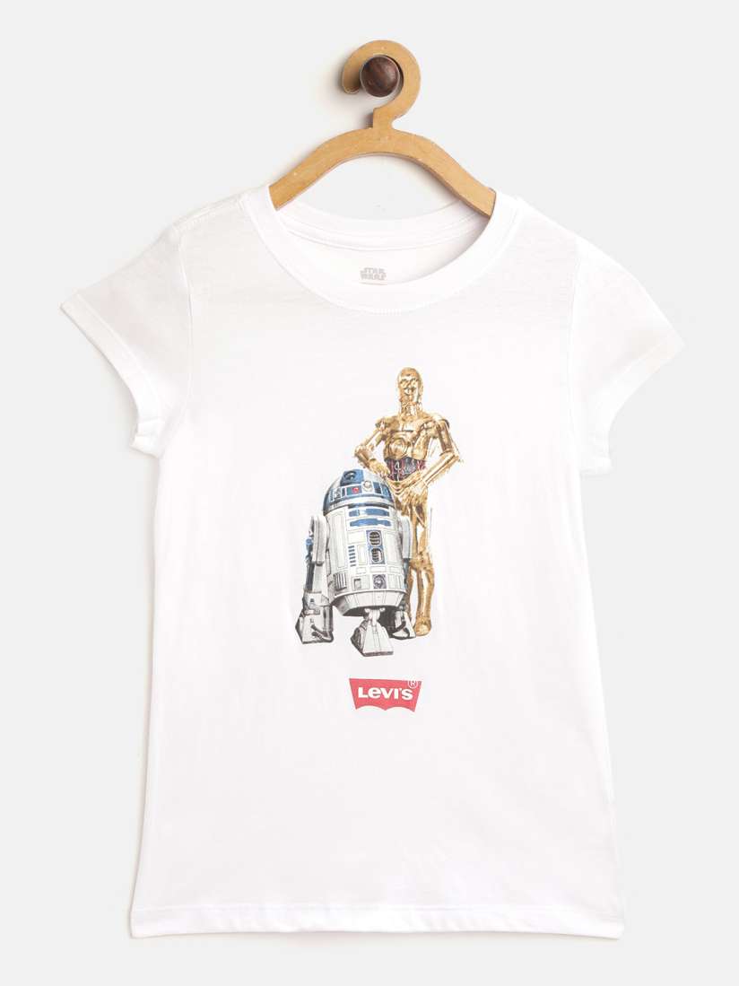 Buy Levis Girls White Pure Cotton Start Wars Droid Print Round Neck T shirt Tshirts for Girls 13439408 Myntra