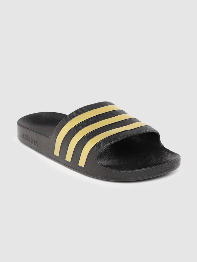 Buy ADIDAS Unisex Black Gold Toned Adilette Aqua Striped Sliders Flip Flops for Unisex 13442180 Myntra