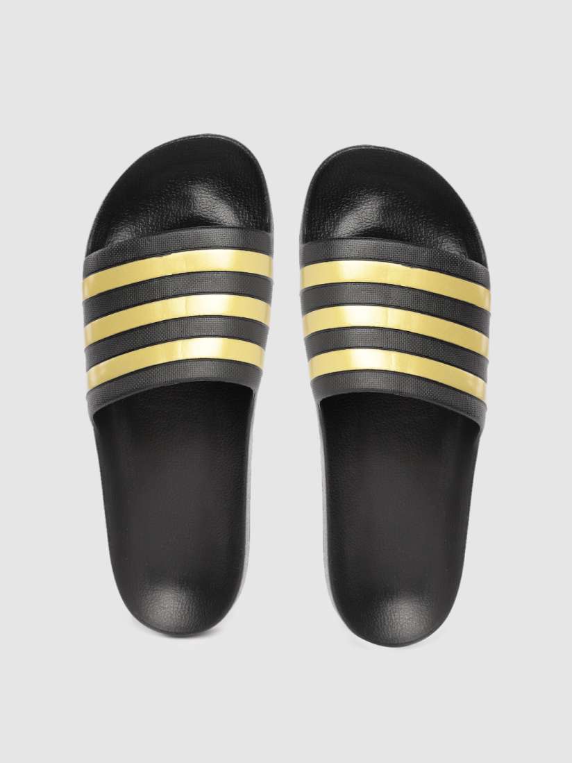 Buy ADIDAS Unisex Black Gold Toned Adilette Aqua Striped Sliders Flip Flops for Unisex 13442180 Myntra