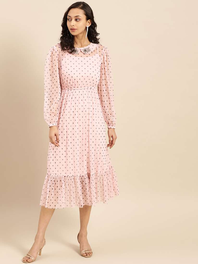 Buy COVER STORY Women Pink & Black Polka Dot Printed Sheer Fit and  