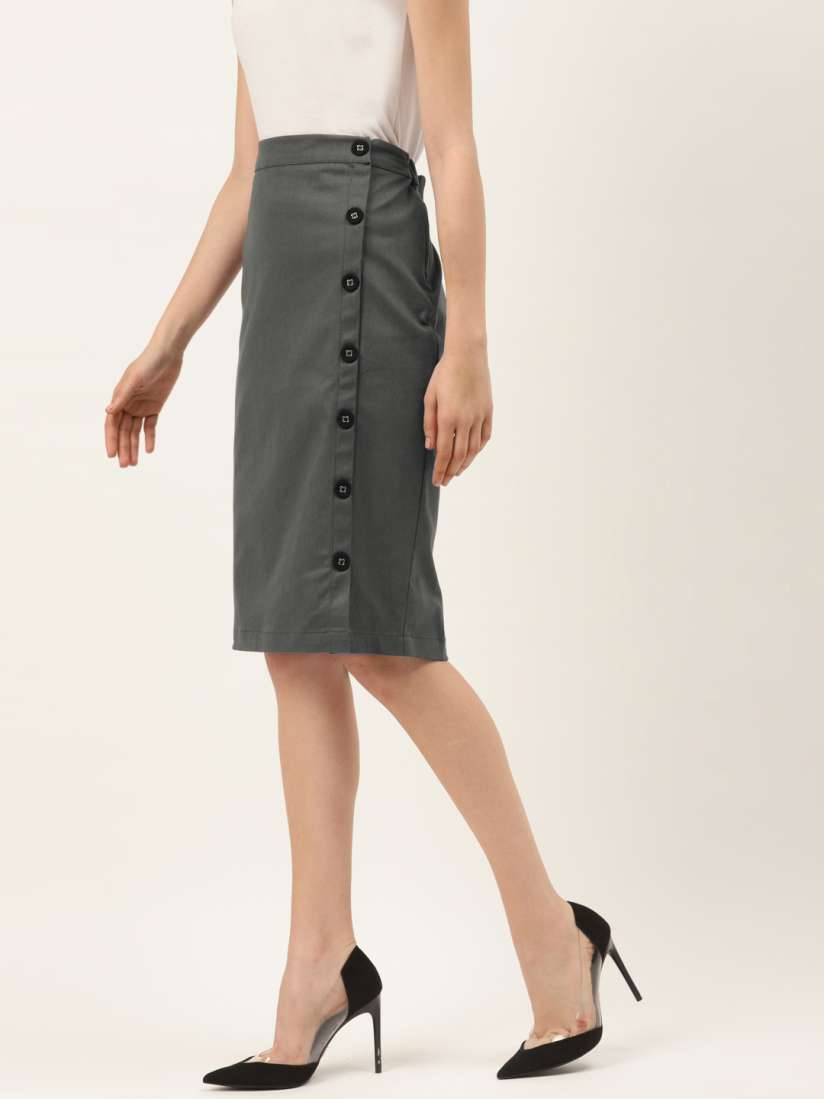 Buy Off Label Women Charcoal Grey Solid Pencil Skirt Skirts for Women 13451884 Myntra