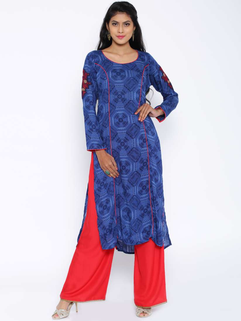 Buy Soch Blue Red Printed Kurta with Palazzo Trousers Kurta Sets for Women 1346222 Myntra