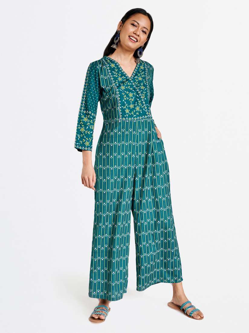 Buy Global Desi Women Blue Yellow Ethnic Motifs Print Sustainable Basic Jumpsuit Jumpsuit for Women 13463880 Myntra