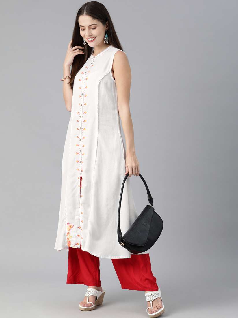 Buy Global Desi Women White Red Floral Embroidered Thread Work Kurta Kurtas for Women 13464018 Myntra