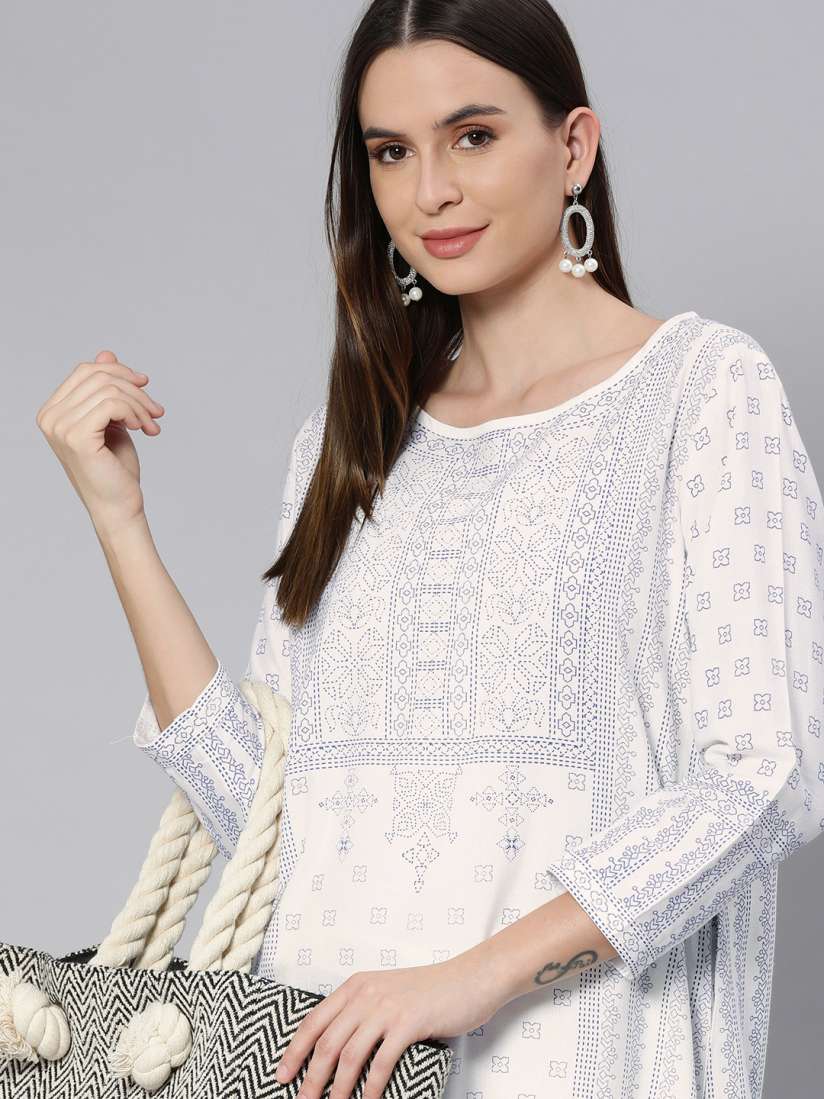 Buy Global Desi Women White Ethnic Motifs Printed A Line Kurta Kurtas for Women 13464050 Myntra
