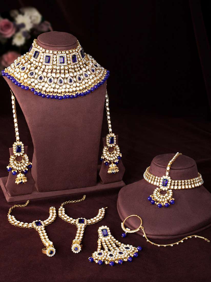 Buy Peora Blue Gold Plated Kundan Studded Bridal Jewellery Set Jewellery Set for Women 13467056 Myntra