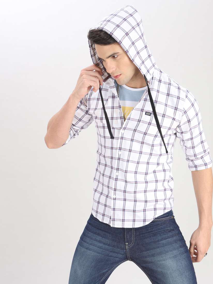 Hooded mens checked shirts online