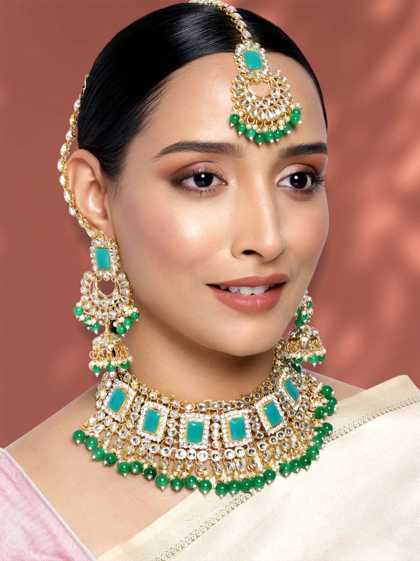 Buy Peora White Green Gold Plated Rani Padmavati Studded Choker Jewellery Set Jewellery Set for Women 13468636 Myntra
