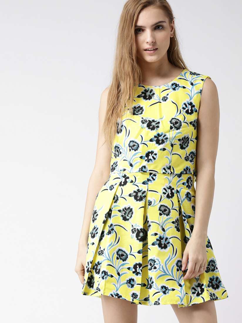 Buy Metersbonwe Yellow Floral Print Skater Dress Dresses for Women 1347078 Myntra