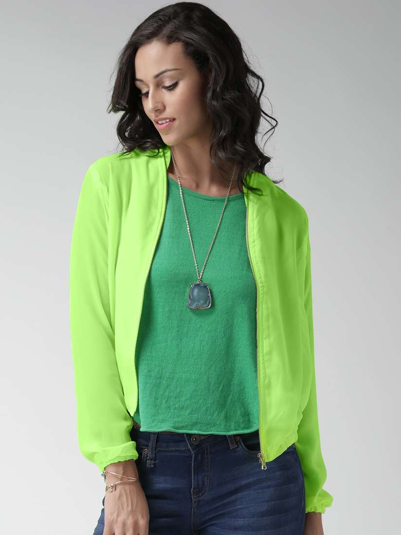 Buy ALCOTT Los Angeles Neon Green Sheer Jacket Jackets for Women 1347861 Myntra