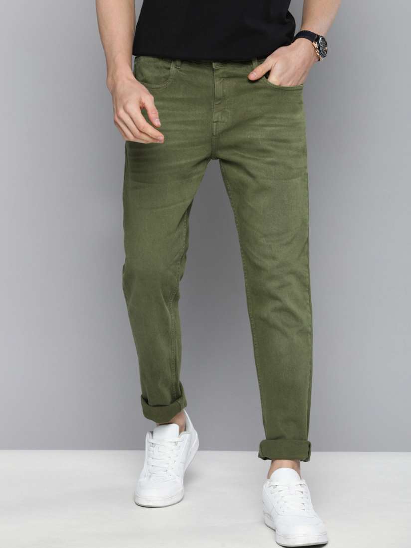 Mens green jeans shop