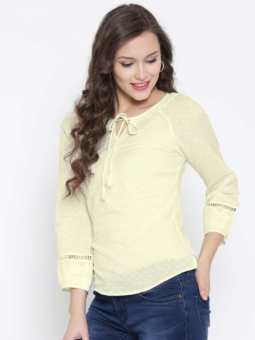 Buy BIBA Cream Coloured Chikankari Embroidered Top Tops for Women 1349129 Myntra