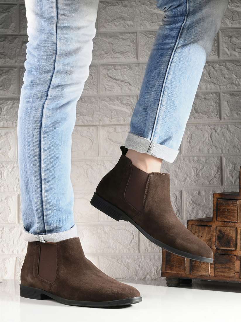 Buy San Frissco Men Brown Solid Leather Mid Top Flat Boots Boots for Men 13491590 Myntra