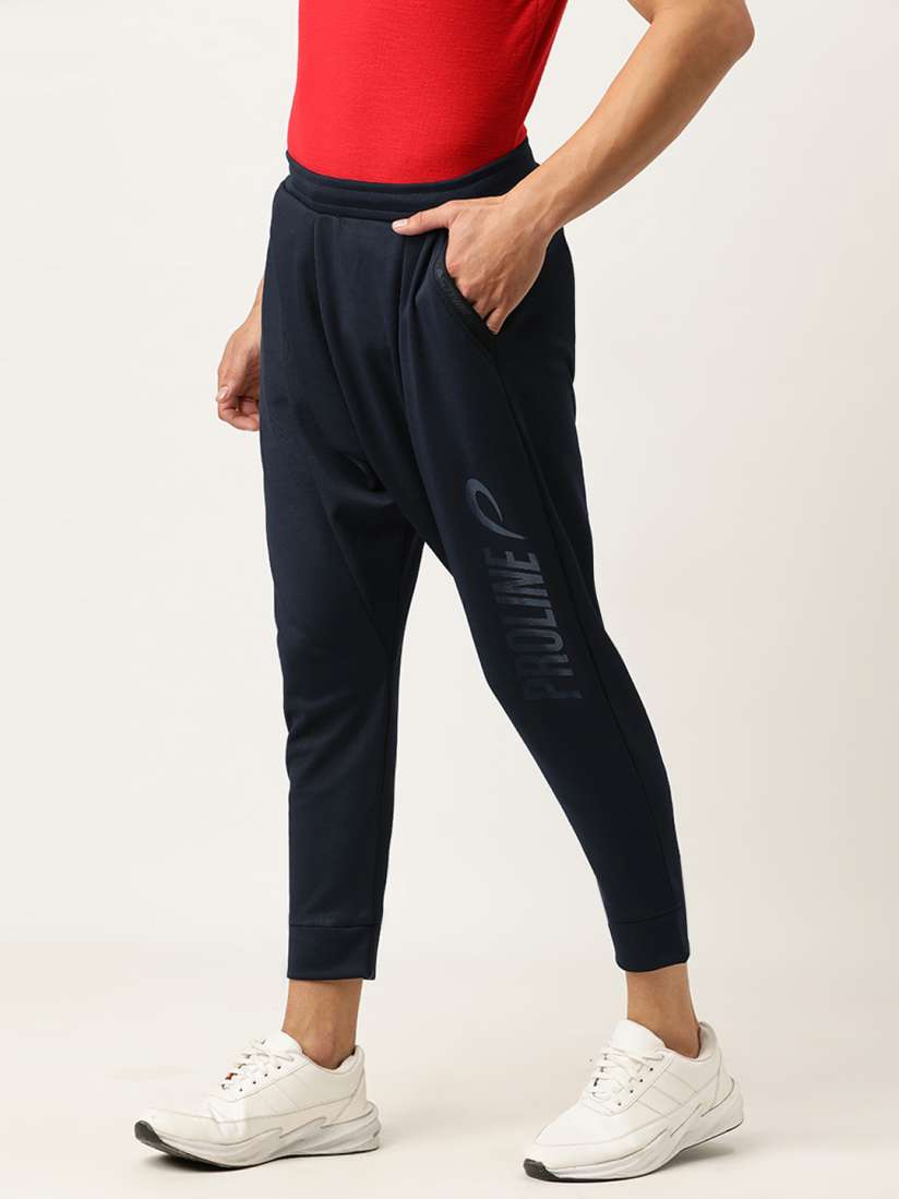 Buy Proline Active Men Navy Blue Solid Straight Fit Cropped Joggers with Printed Detail Track Pants for Men 13497092 Myntra