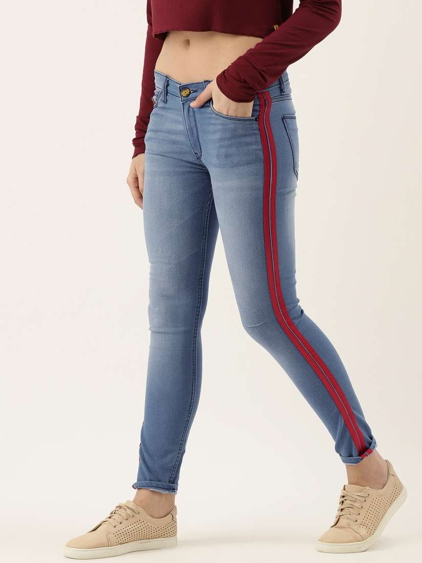 Side stripe jeans myntra shop