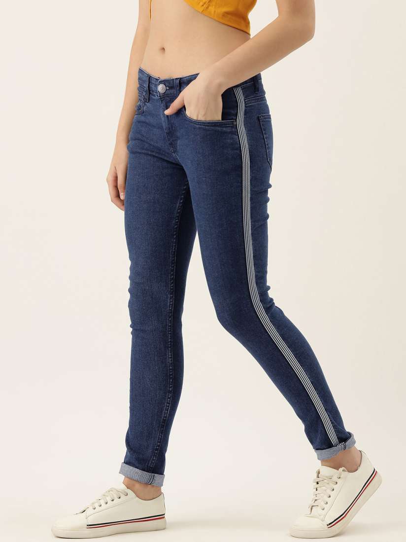 Side stripe jeans myntra shop