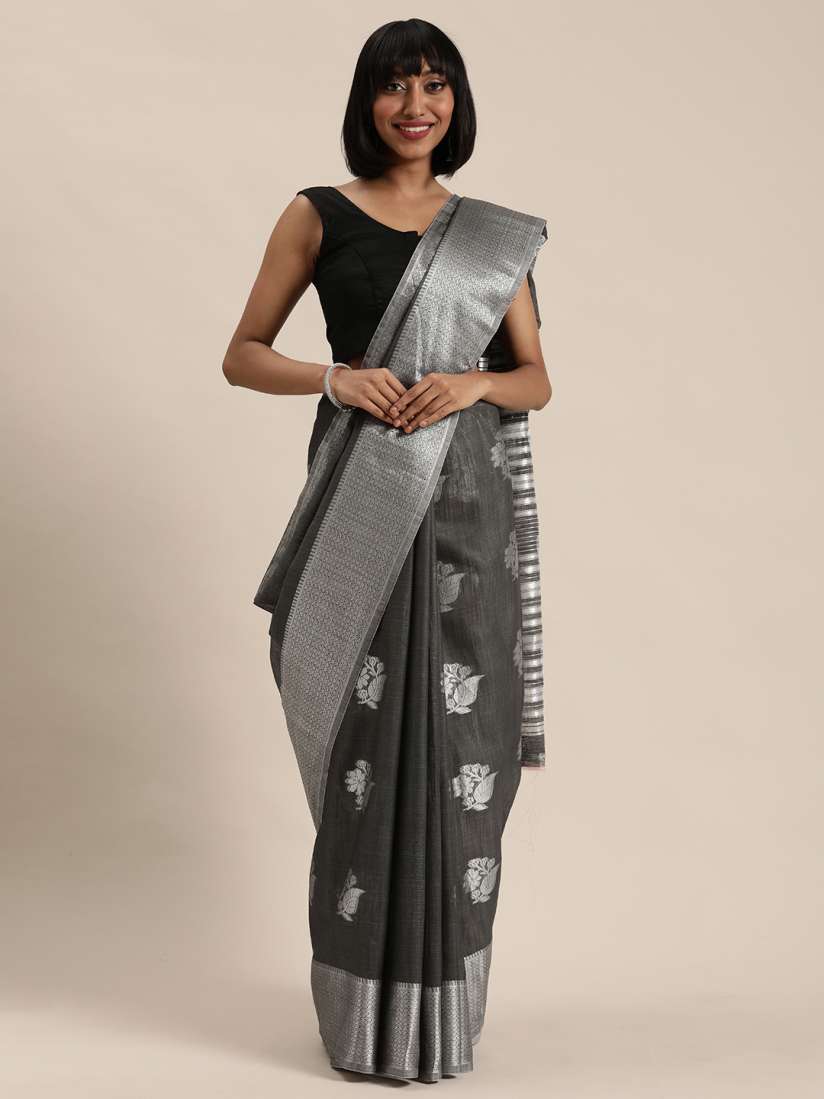 Buy Mitera Charcoal Grey Silver Ethnic Woven Design Saree Sarees for Women 13513960 Myntra
