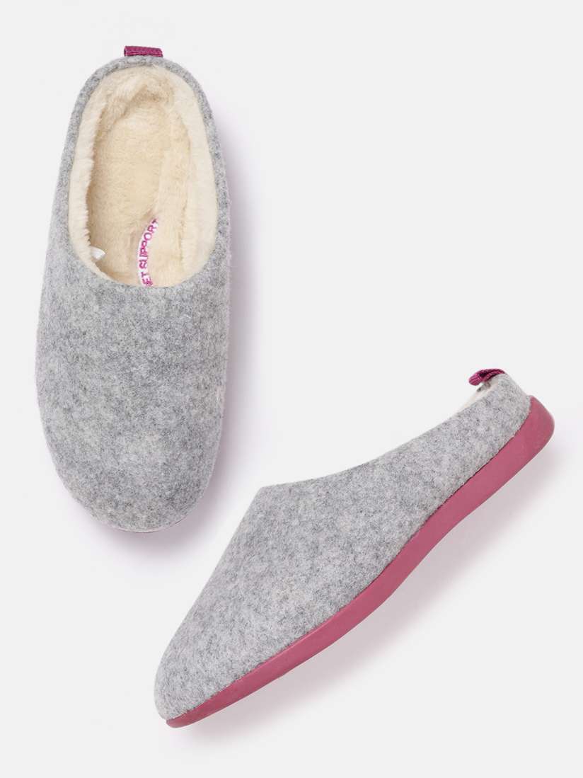 Buy Marks Spencer Women Grey Melange Solid Room Slippers with Faux Fur Lining Flip Flops for Women 13517498 Myntra