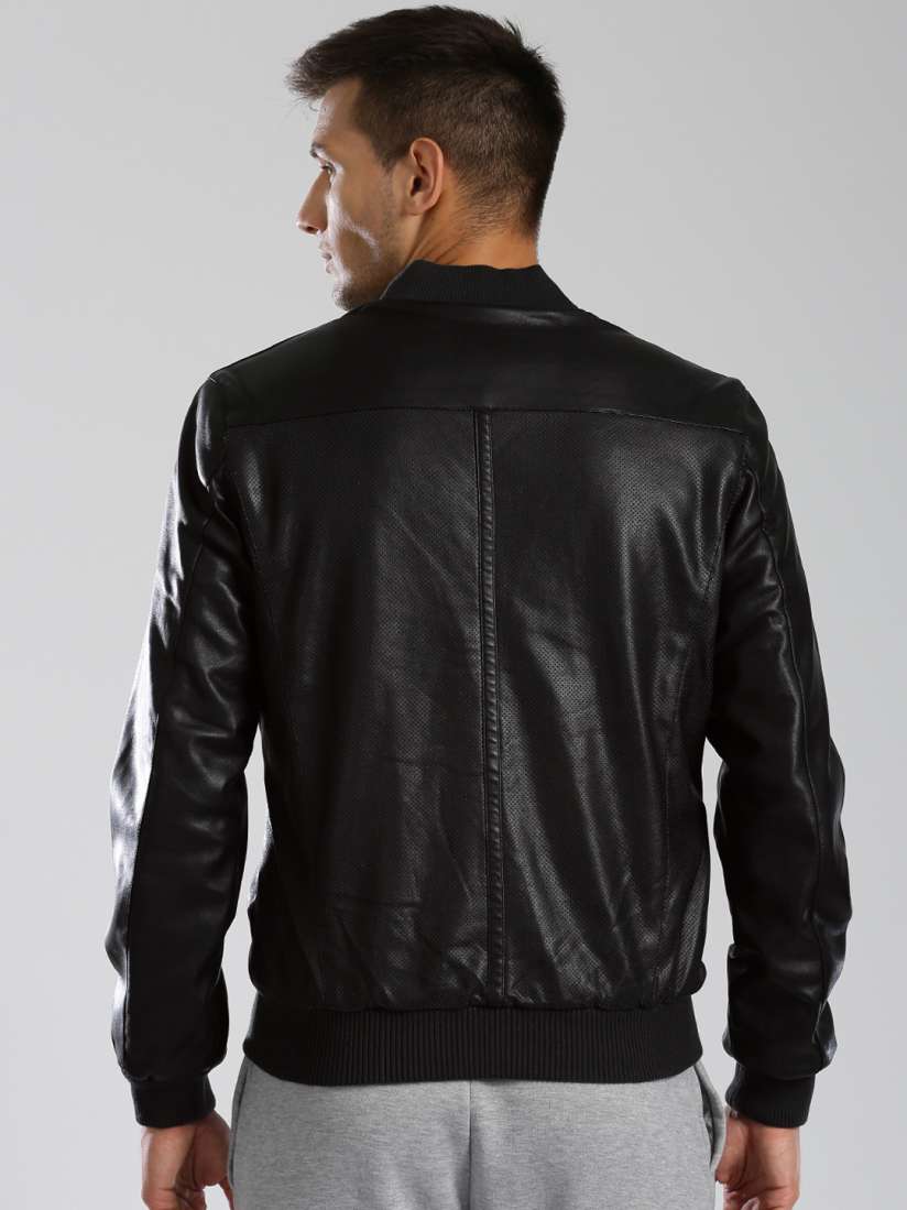 Buy HRX by Hrithik Roshan Black Faux Leather Bomber Jacket Jackets for Men 1352650 Myntra