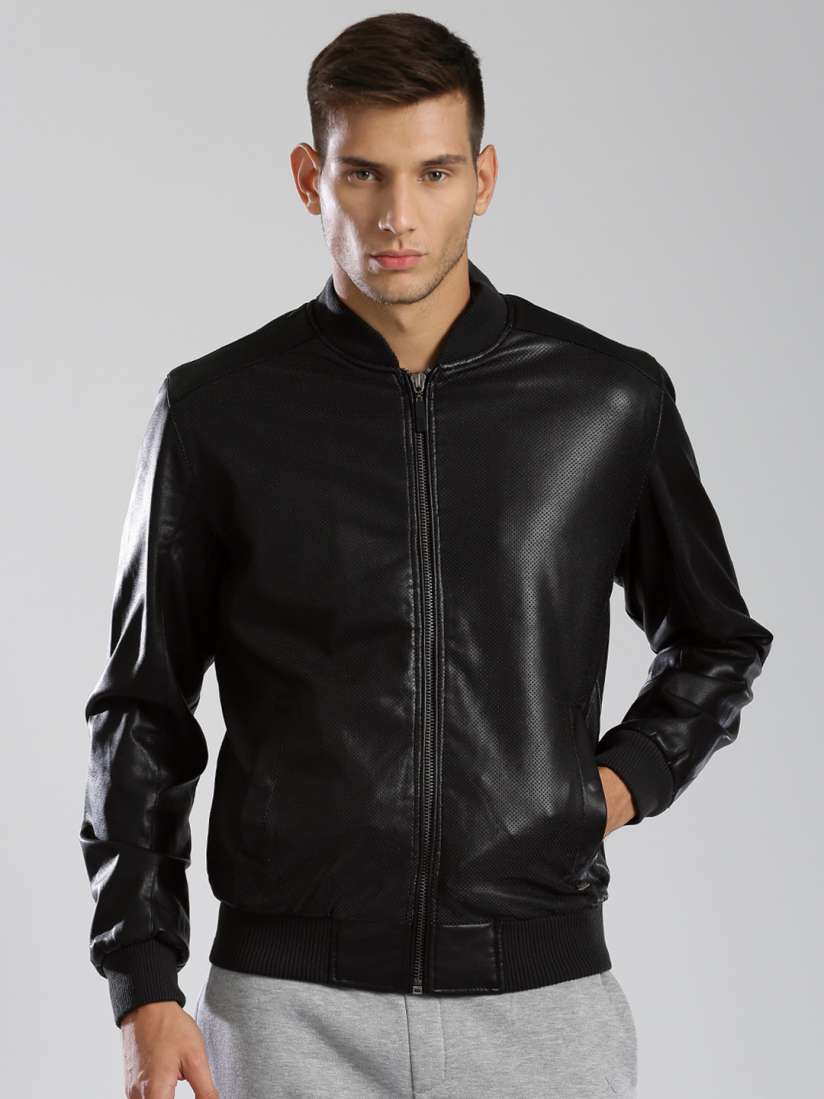 Buy HRX by Hrithik Roshan Black Faux Leather Bomber Jacket Jackets for Men 1352650 Myntra