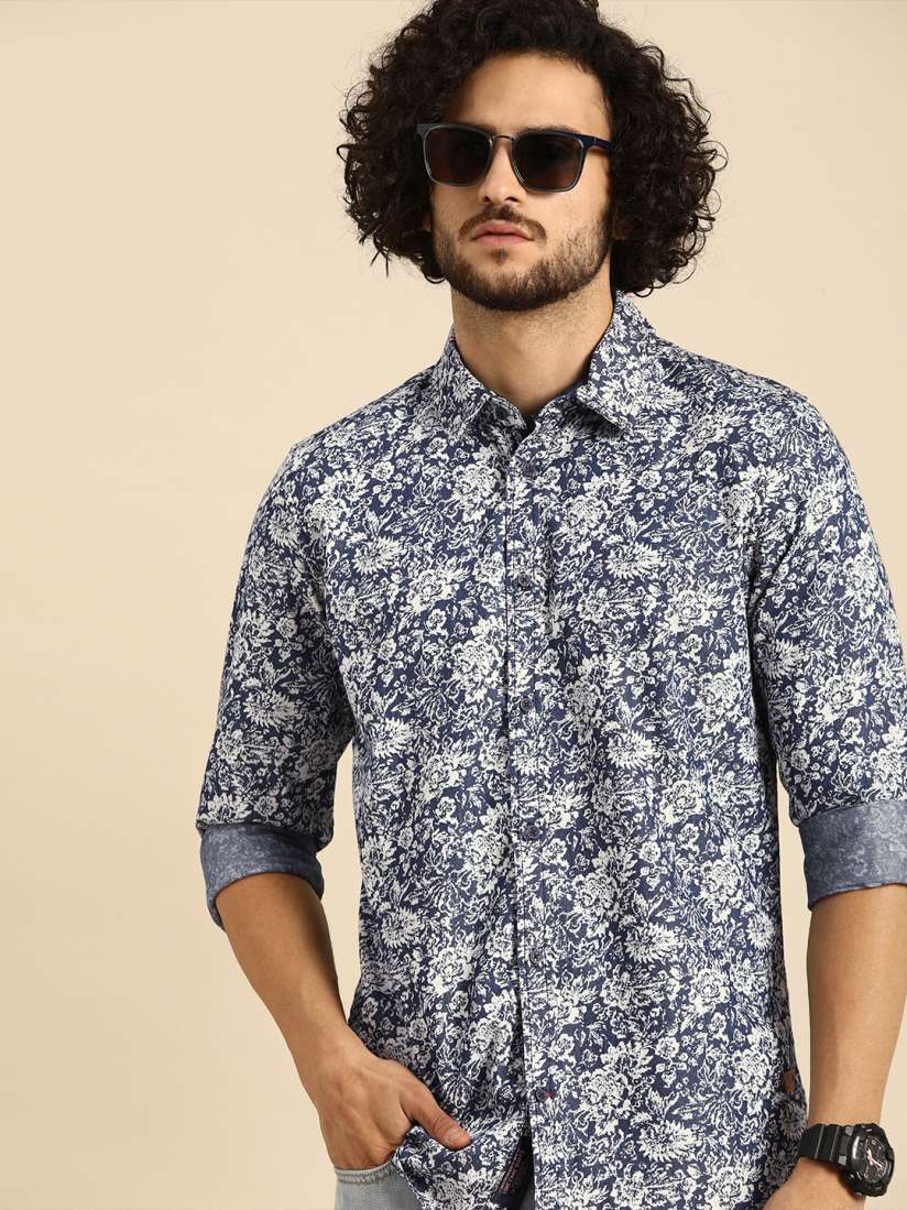Buy Being Human Clothing Men Navy Blue White Slim Fit Floral Printed Casual Shirt Shirts for Men 13530726 Myntra