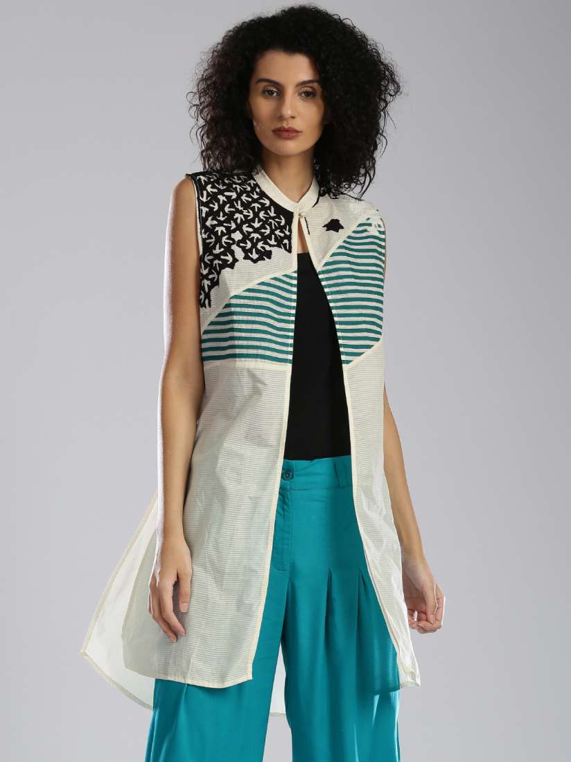 Buy W Off White Self Striped Ethnic Jacket Jackets for Women Myntra