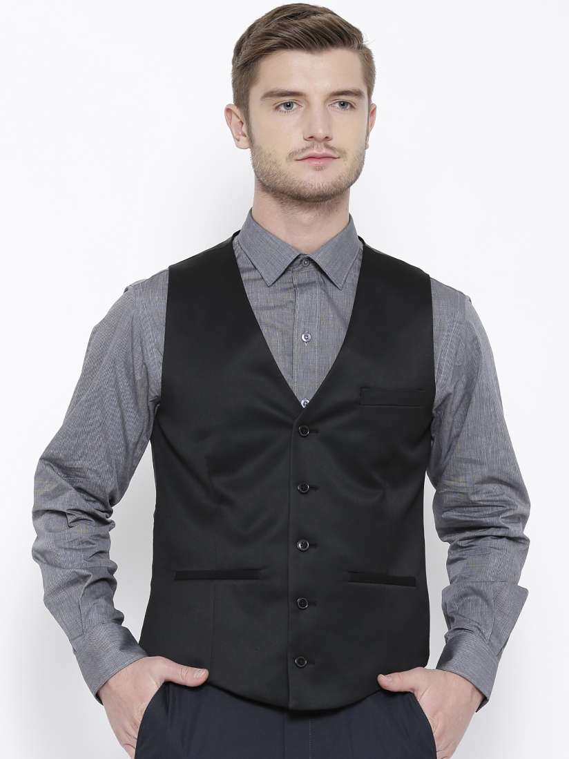 Buy Peter England Black Slim Waistcoat Waistcoat for Men 1353517 Myntra