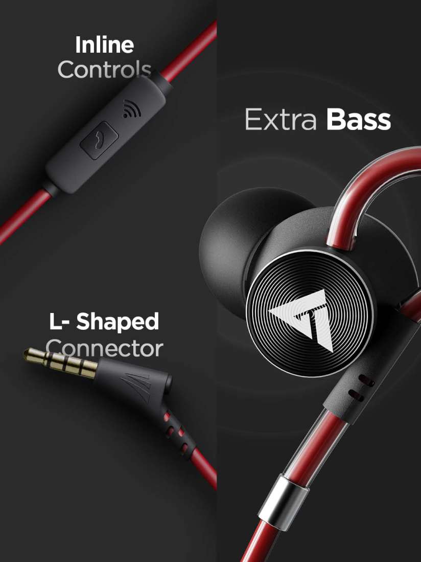 Buy BOULT AUDIO Black Red BassBuds Loop in Ear Wired Earphones with Extra Bass Headphones for Unisex 13554346 Myntra