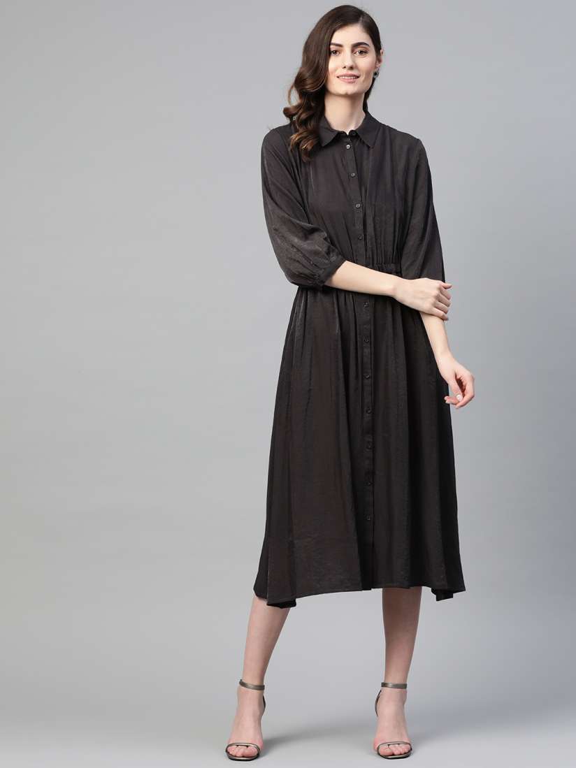 Buy Marks Spencer Women Charcoal Grey Solid Shirt Dress Dresses for Women 13565246 Myntra