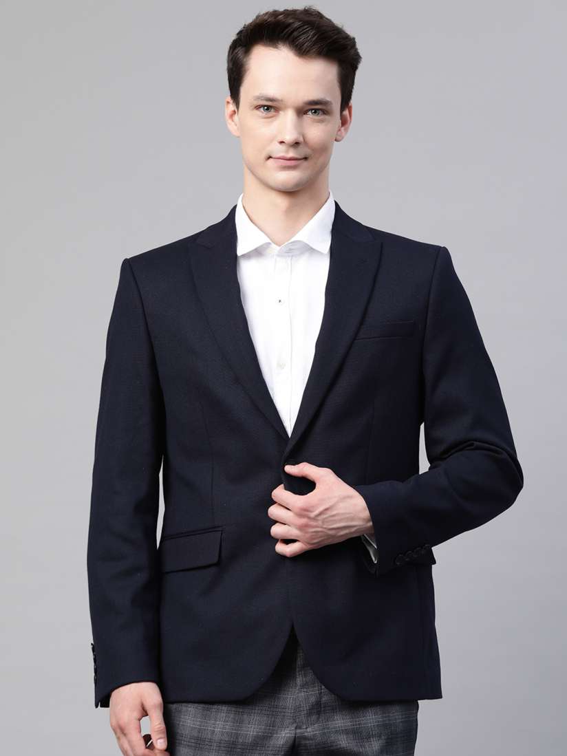 Buy Marks Spencer Men Navy Blue Slim Fit Solid Single Breasted Formal Blazer Blazers for Men 13576582 Myntra
