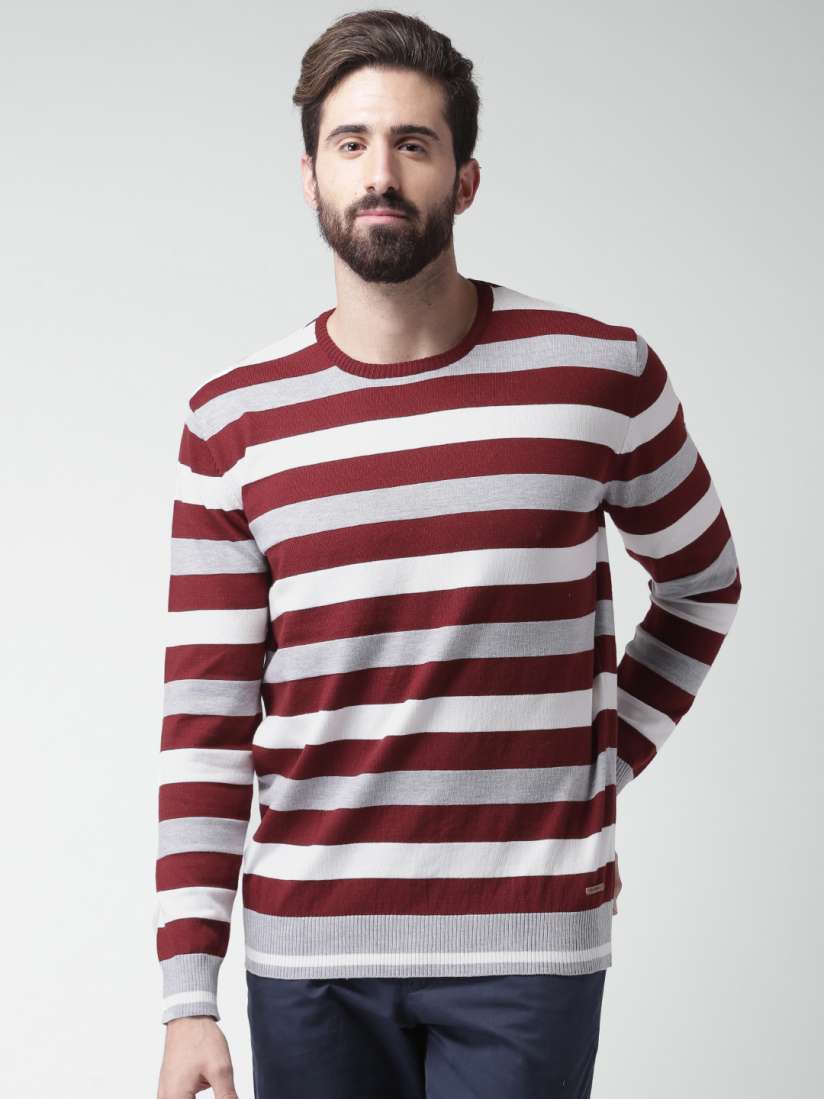 Buy Mast Harbour Maroon White Striped Sweater Sweaters for Men 1357711 Myntra