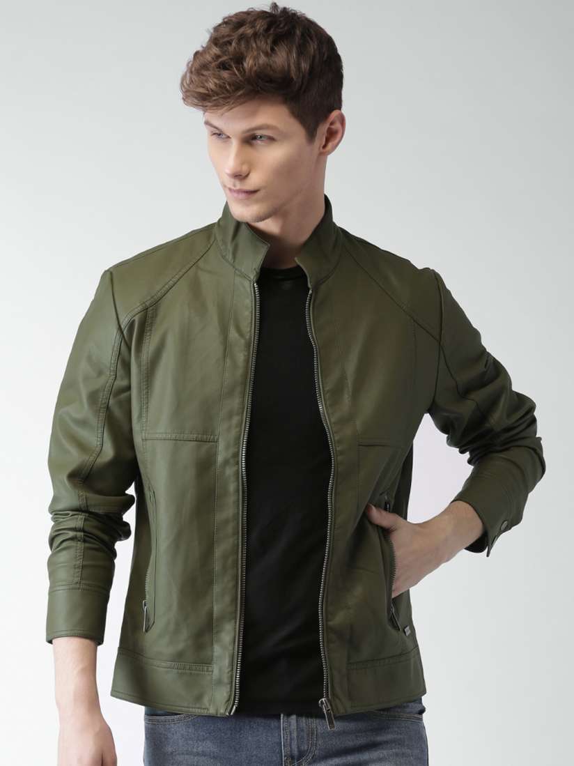 Khaki green biker jacket top