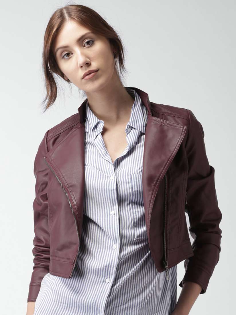 Burgundy crop jacket top