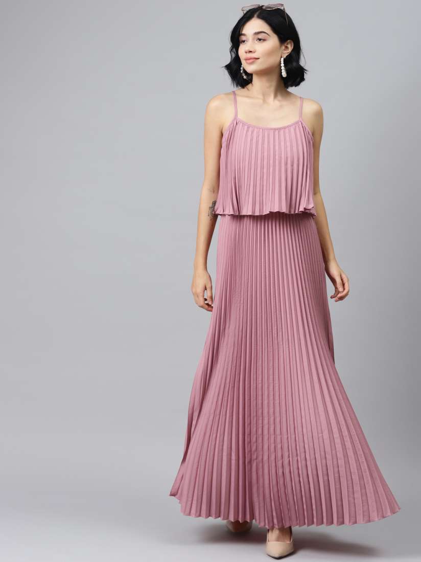 Buy SASSAFRAS Women Mauve Solid Accordion Pleats Maxi Dress Dresses for Women 13581158 Myntra