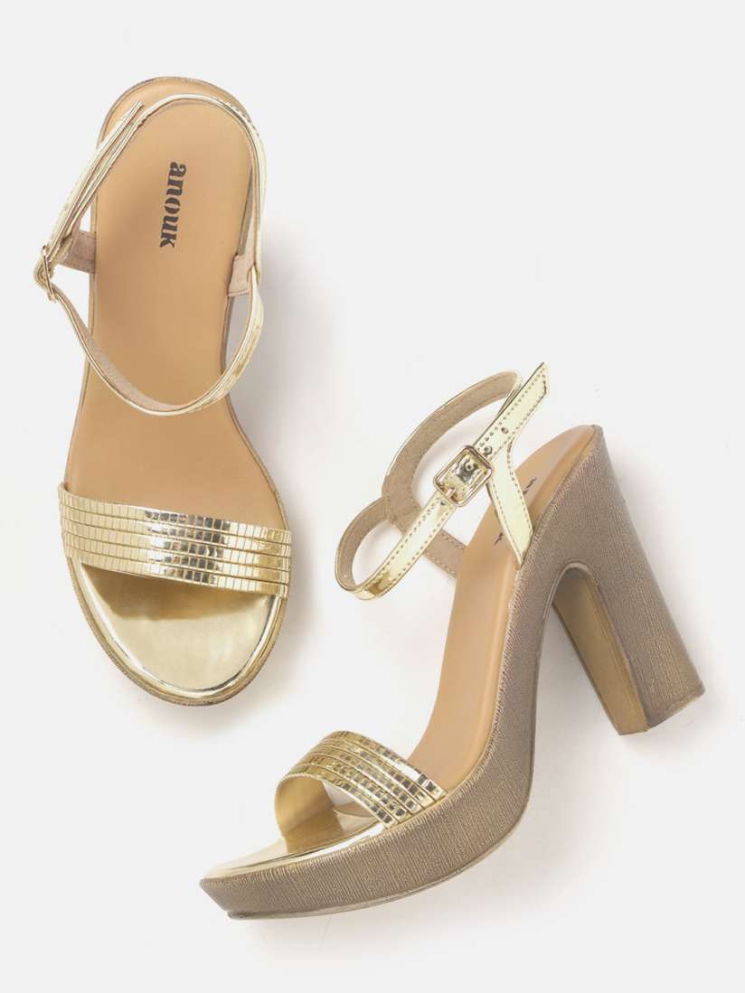 Buy Anouk Gold Toned Textured Block Heels Heels for Women 13586574 Myntra