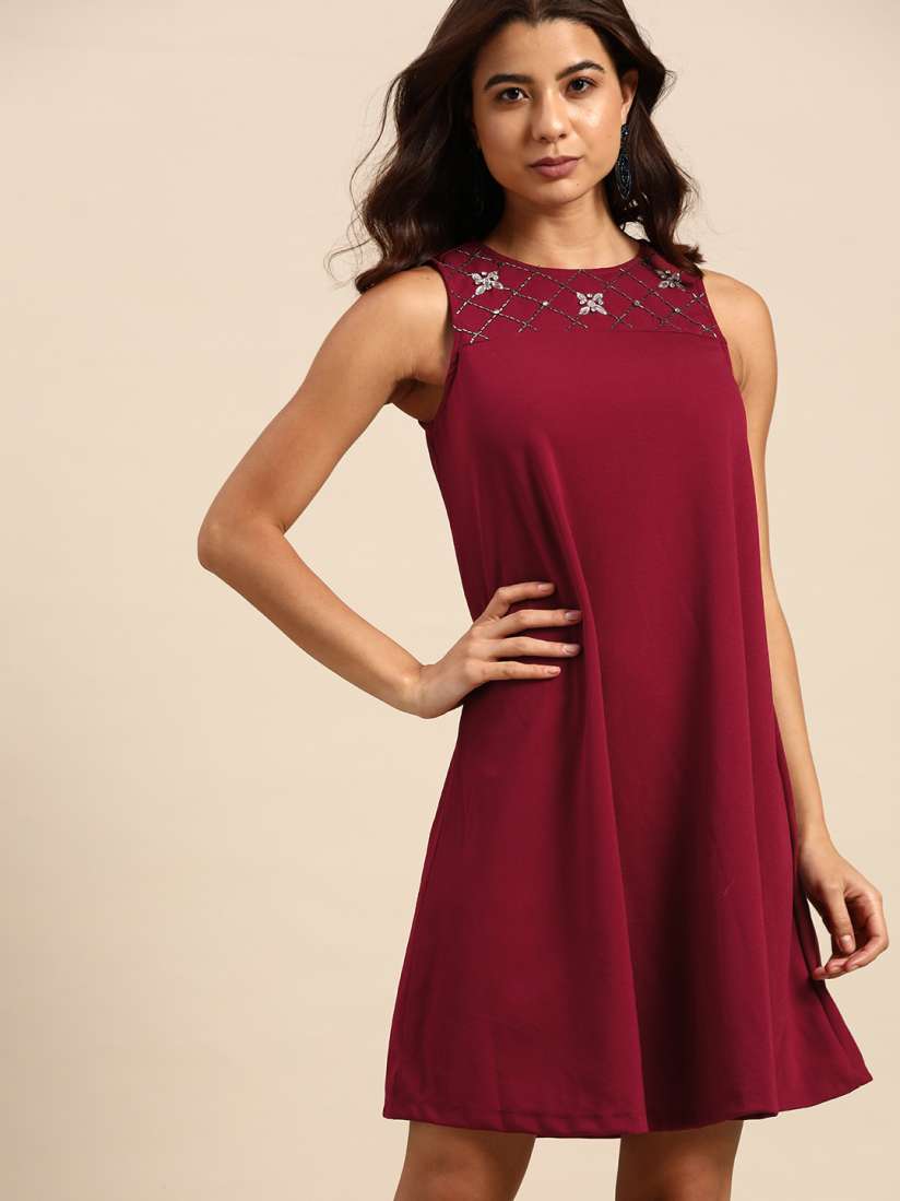 Maroon a line dress on sale