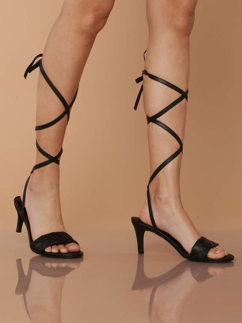 Buy DressBerry Women Black Basketweave Mid Top Lace Up Slim Heels Heels for Women 13598746 Myntra