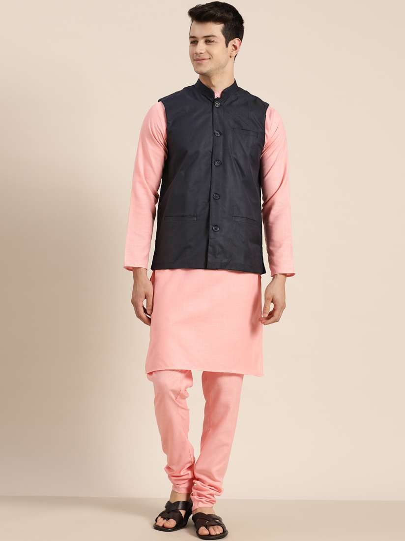 Buy SOJANYA Men Pink Solid Kurta with Churidar Nehru Jacket Kurta Sets for Men 13603236 Myntra