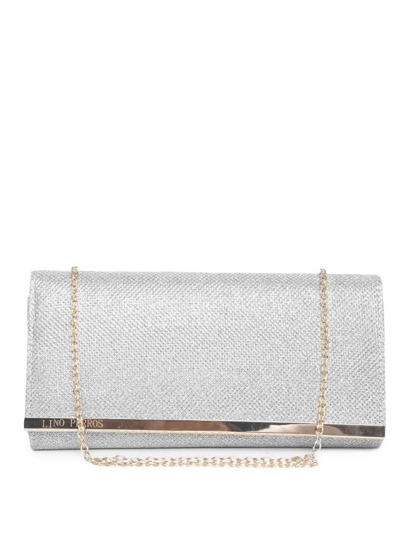 Buy Lino Perros Silver Toned Textured Shimmer Clutch with Chain Strap Clutches for Women 1360717 Myntra