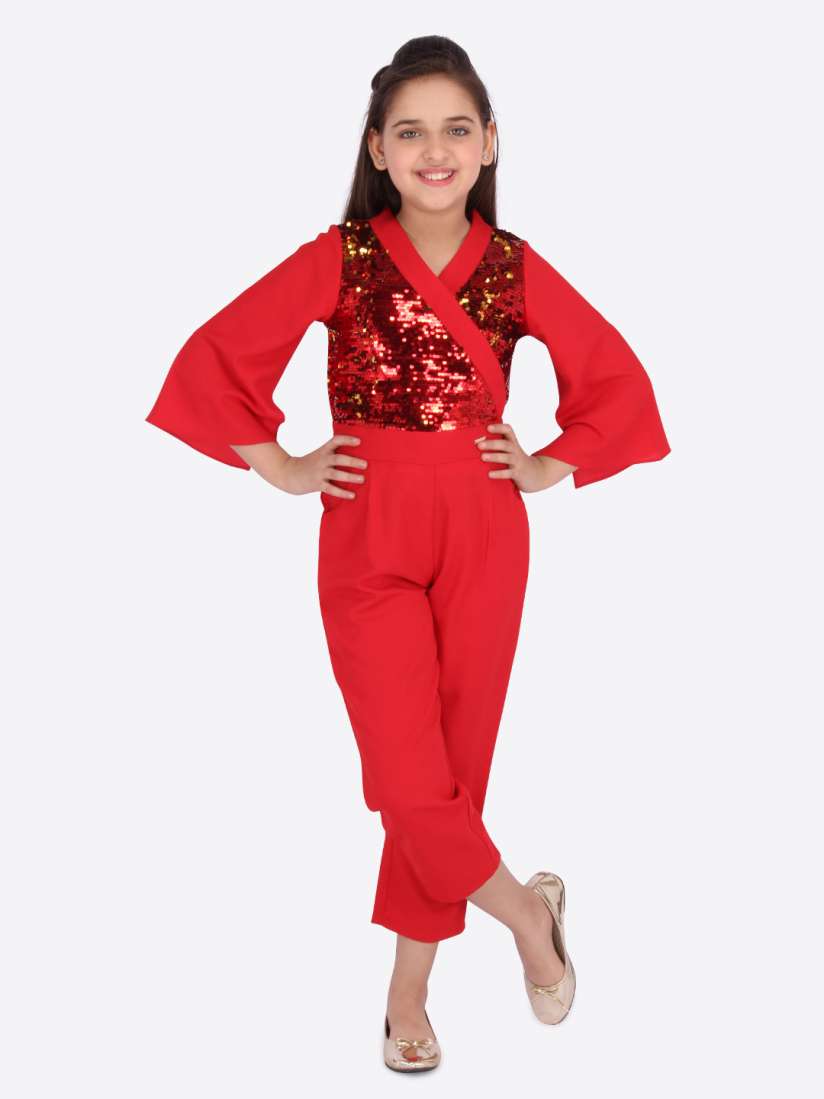 Buy CUTECUMBER Girls Red Self Design Basic Jumpsuit Jumpsuit for Girls 13609766 Myntra