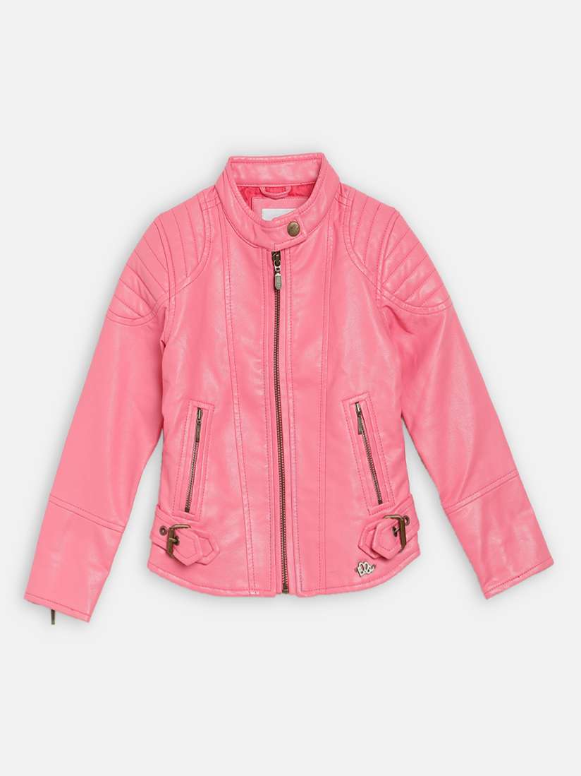 Buy ELLE Girls Pink Solid Biker Jacket Jackets for Girls 13610808 Myntra