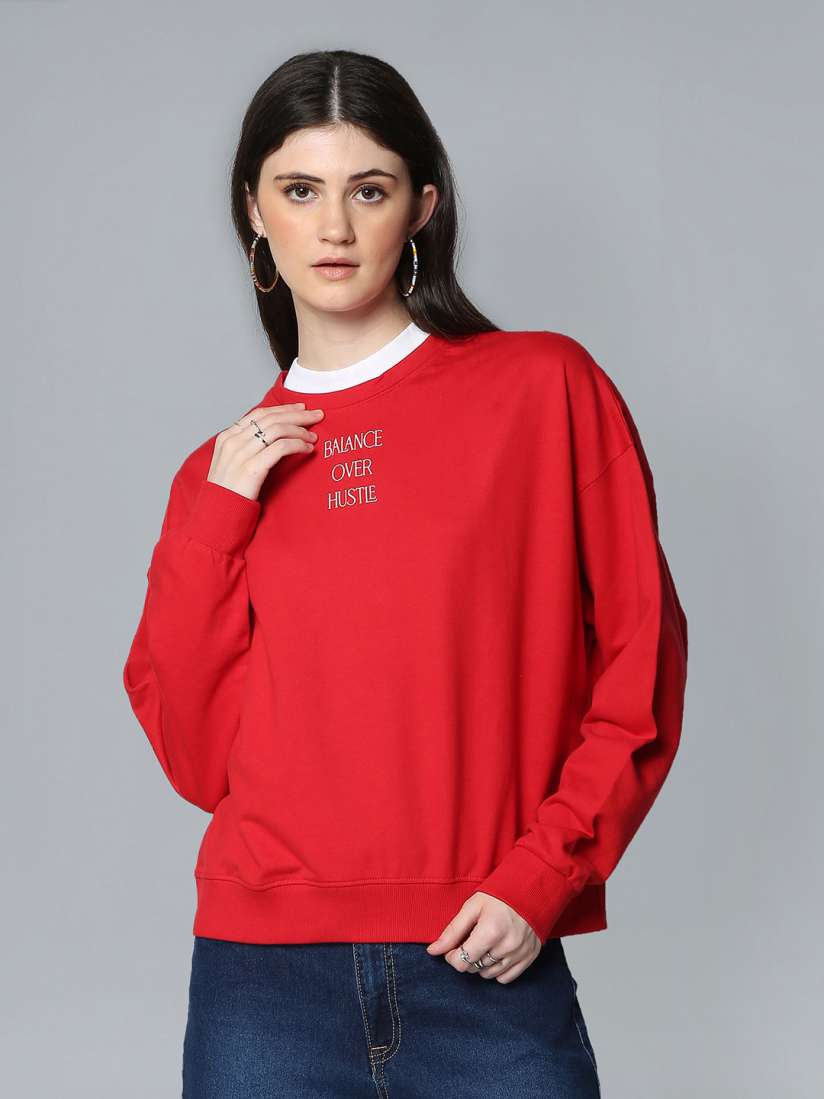 Buy Flying Machine Women Red Solid Cotton Sweatshirt Sweatshirts for Women 13615052 Myntra