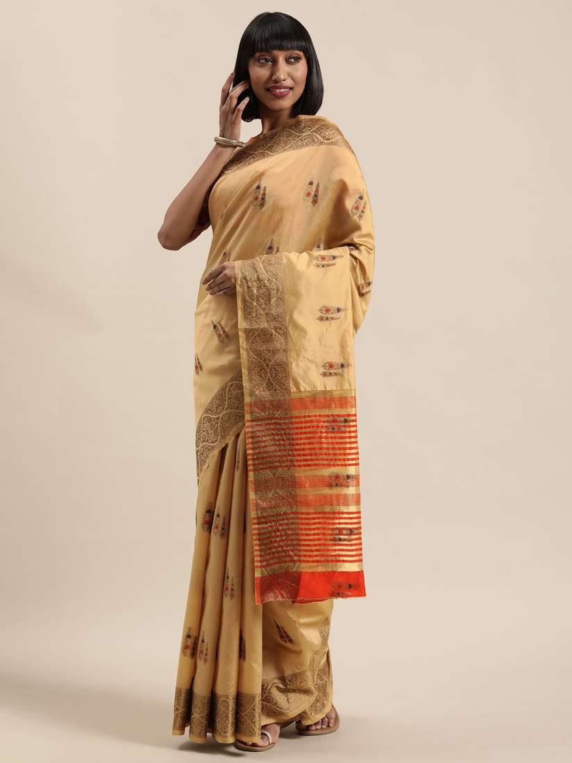 Buy Shaily Beige Gold Toned Silk Blend Woven Design Saree Sarees for Women 13617510 Myntra