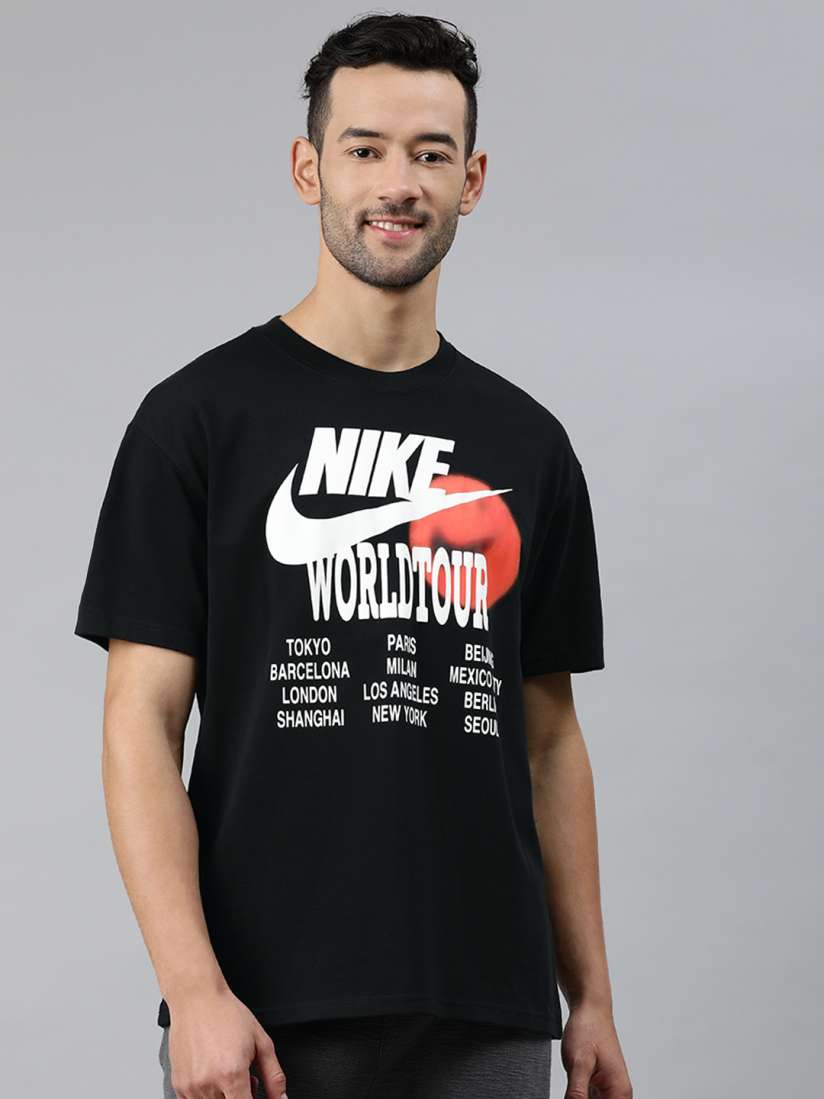 Buy Nike Men Black Printed Loose Fit WORLD TOUR Drop Shoulder Round Neck Pure Cotton T shirt Tshirts for Men 13624884 Myntra
