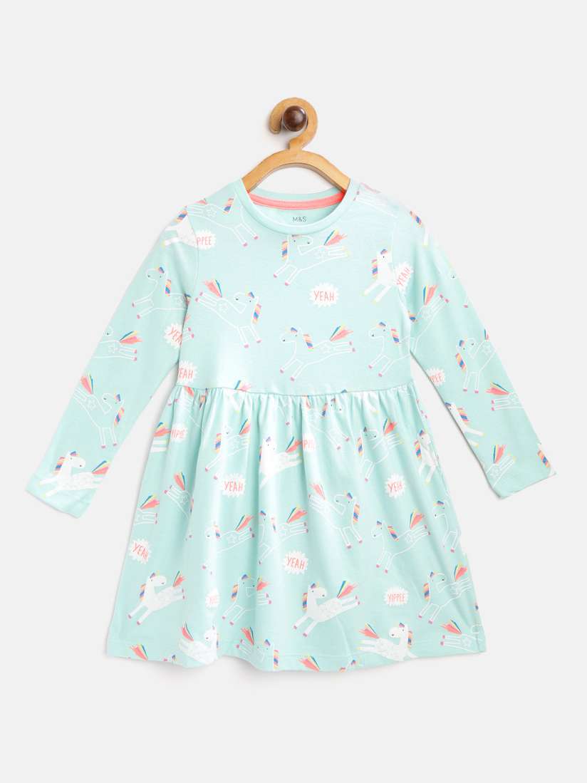 Buy Marks Spencer Girls Mint Green Pink Unicorn Print Sustainable Pure Cotton A Line Dress Dresses for Girls 13627322 Myntra