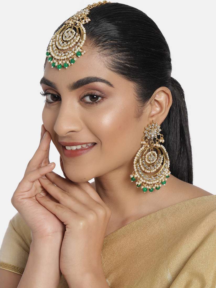 Buy Zaveri Pearls White Green Gold Plated Kundan Studded Wedding Jewellery Set Jewellery Set for Women 13630842 Myntra