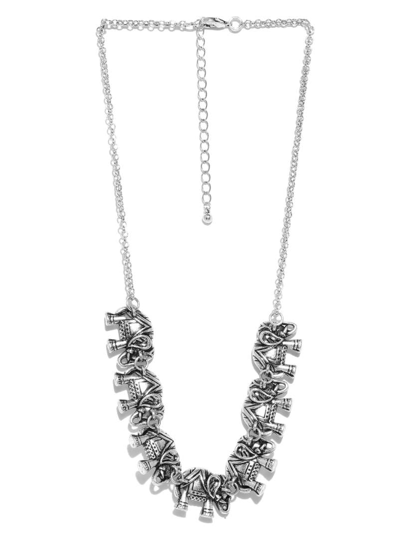 Buy FOREVER 21 Antique Silver Toned Elephant Princess Necklace Necklace and Chains for Women 1366443 Myntra